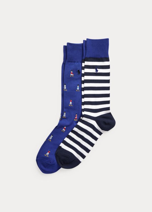 Calcetines Polo Ralph Lauren Hombre Azul Rey Azules - Nautical Dress 2-Pack - TAGFX4150